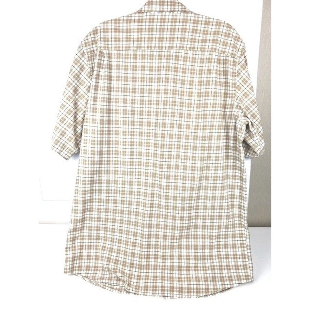 Carhartt Mens Tan White Plaid Short Sleeve Button Down Cotton Shirt Large - Picture 2 of 6